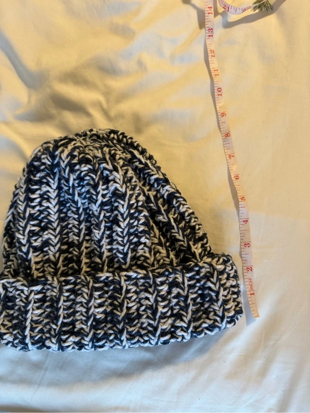 Navy blue and white chunky handmade crochet beanie: winter ski